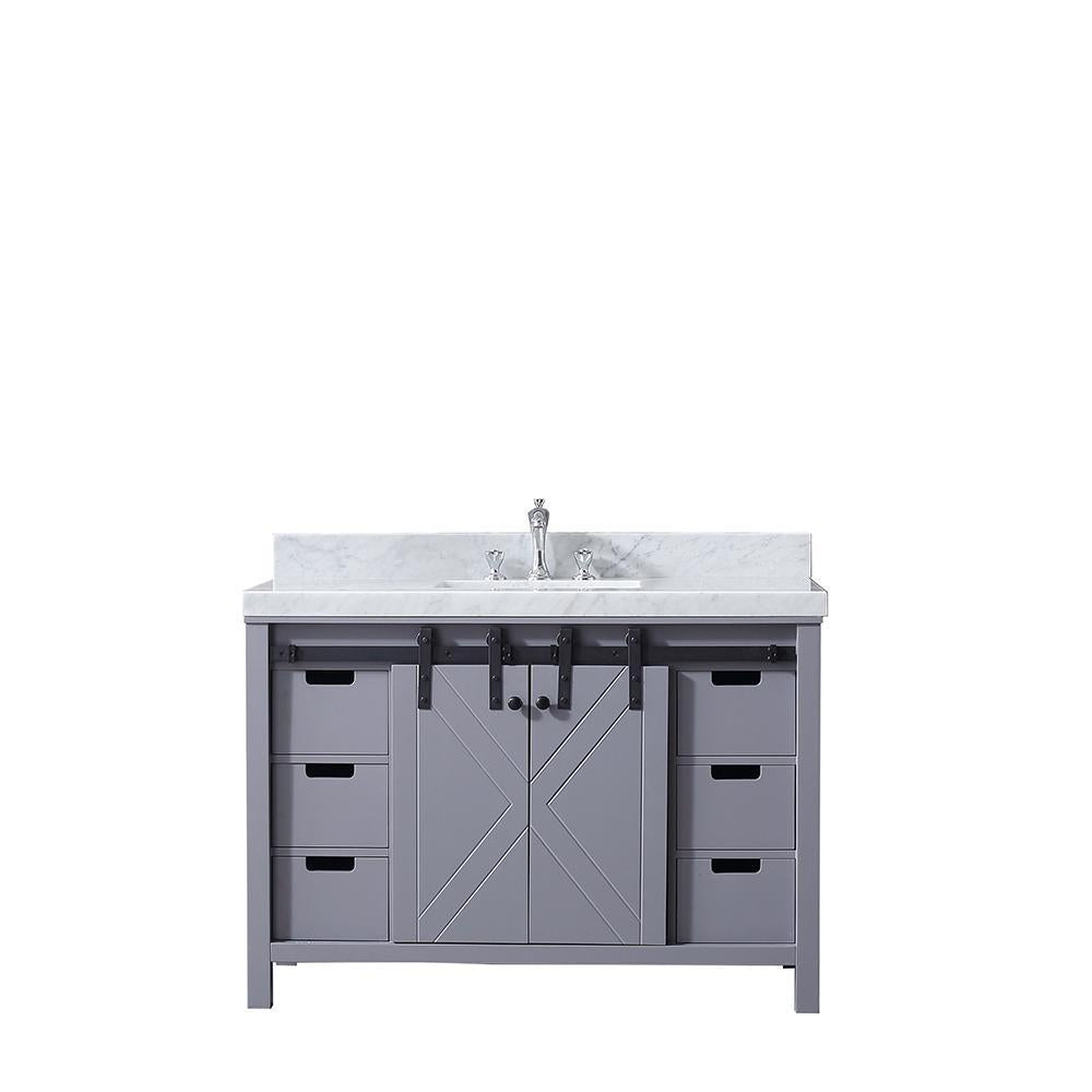 48" Dark Grey Single Vanity, White Carrara Marble Top, Square Sink, no Mirror