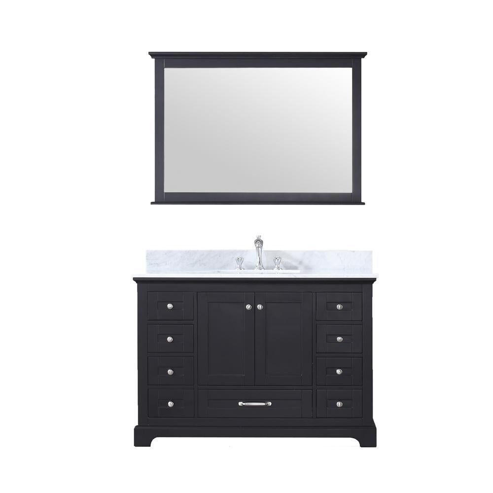 48" Espresso Single Vanity, White Carrara Marble Top, Square Sink, 46" Mirror