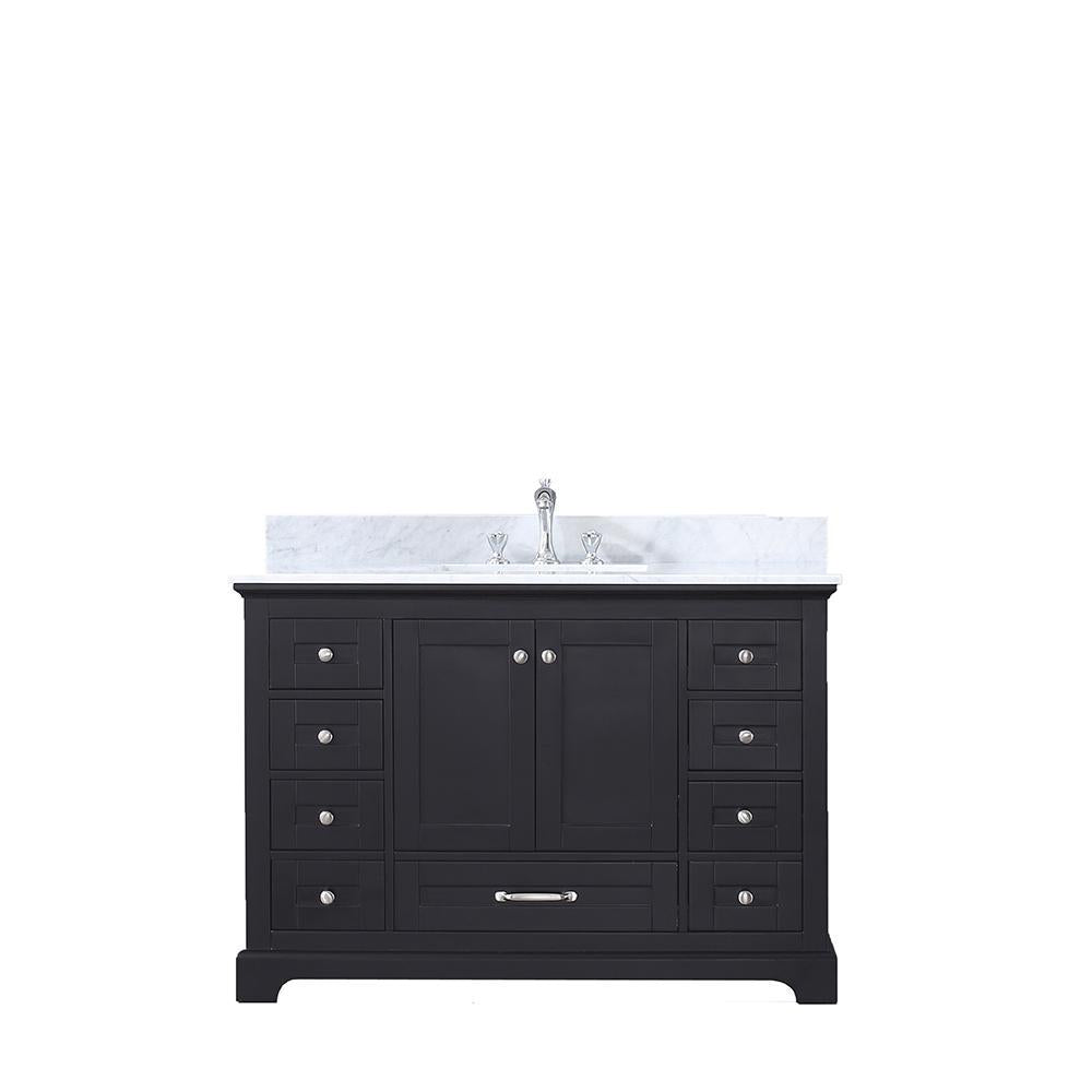 48" Espresso Single Vanity, White Carrara Marble Top, Square Sink, no Mirror