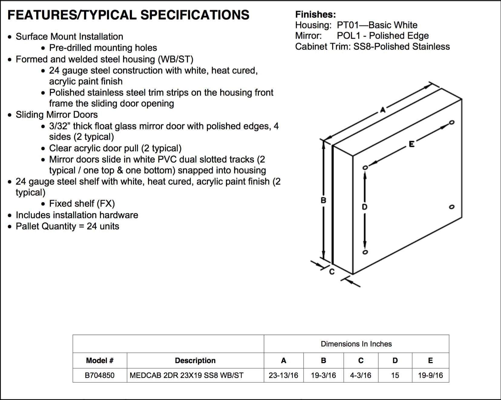 Contempora 24" x 19 1/4" Surface Mount Stainless Medicine Cabinet