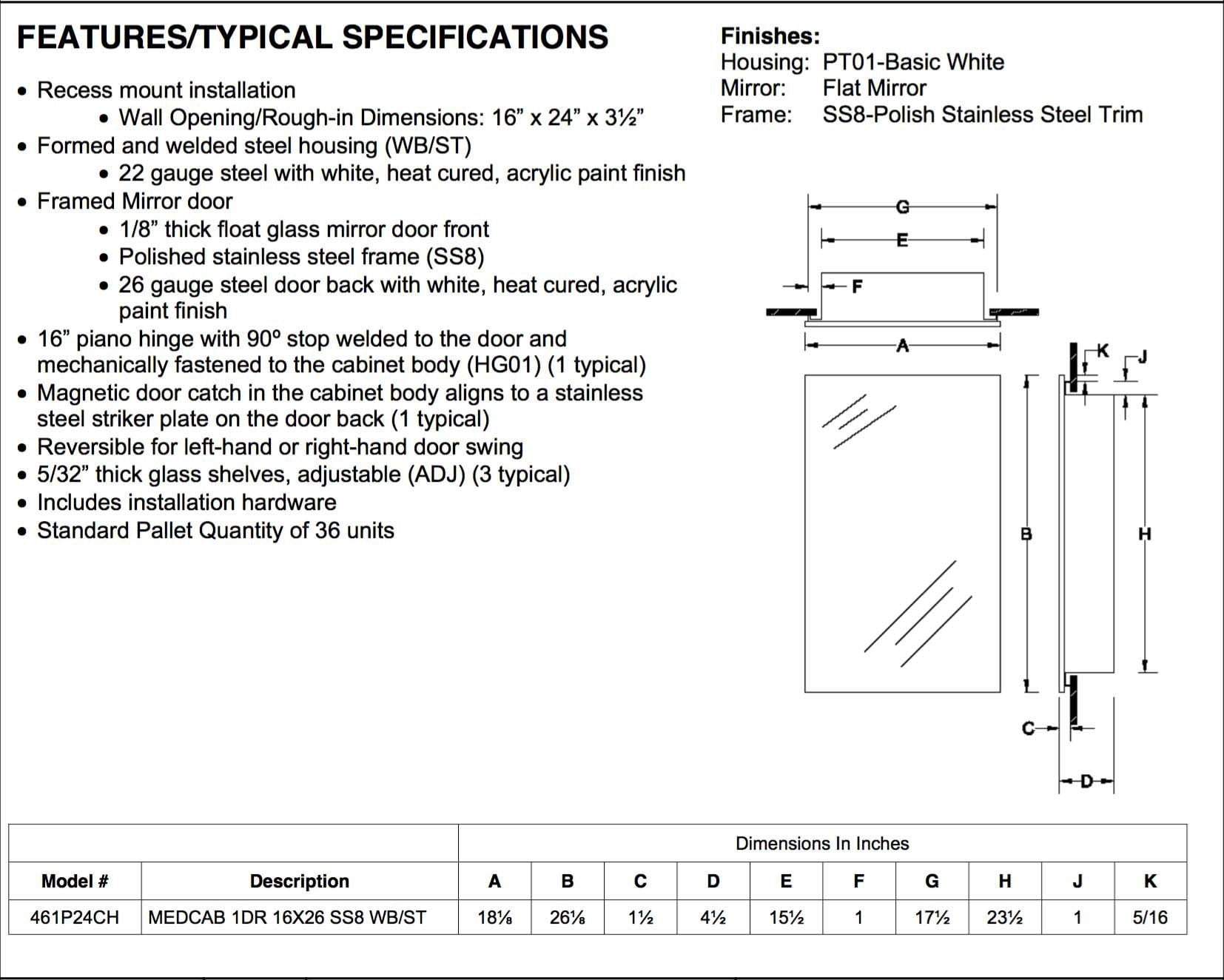 Federal Spec 18&quot; x 26&quot; Recess Mount Medicine Cabinet