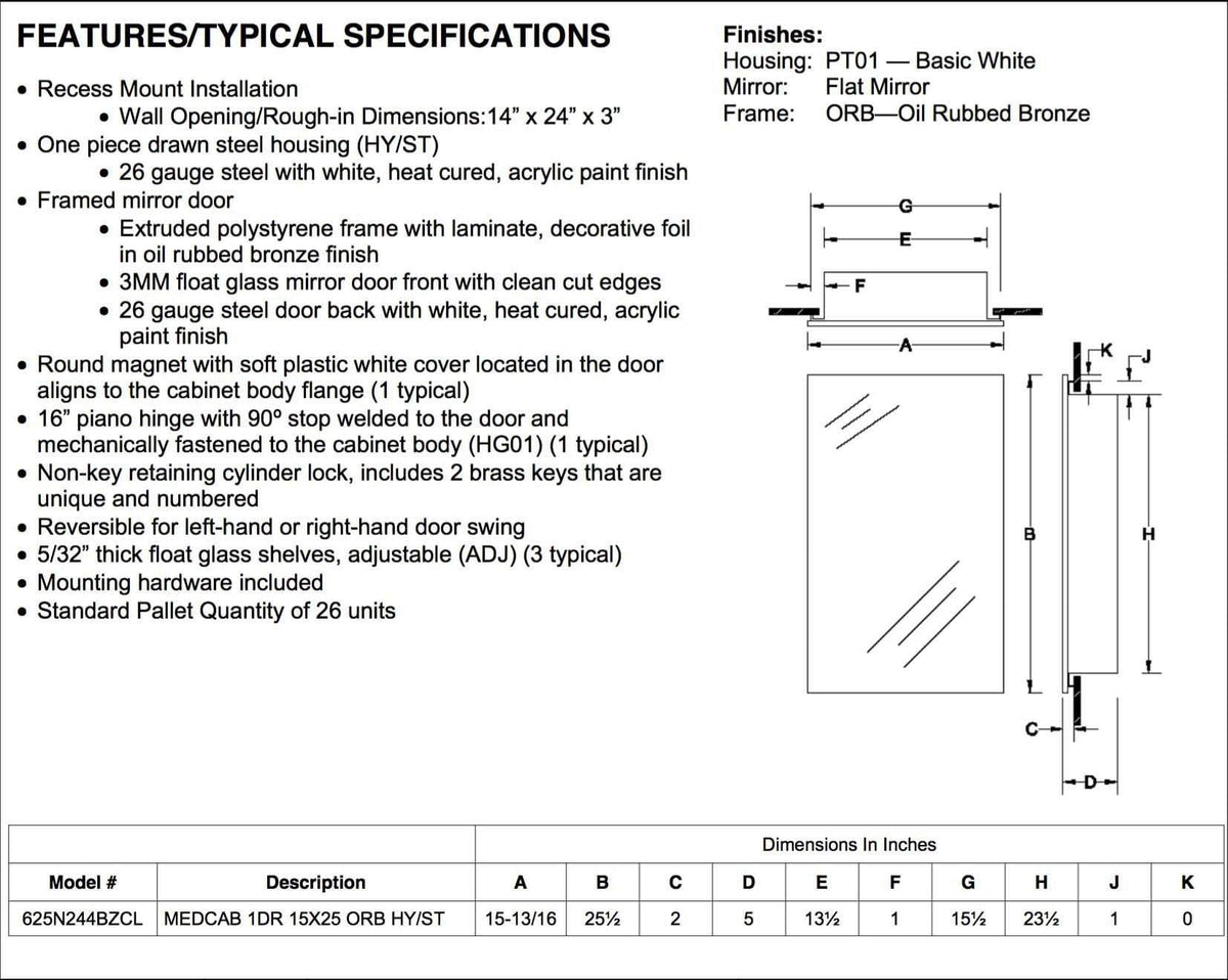 Hampton Lock 15 3/4" x 25 1/2" Medicine Luxury Bath Collection