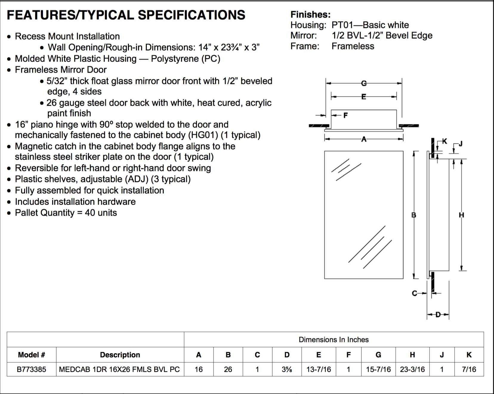 Horizon 16" x 26" Recess Mount Medicine Cabinet