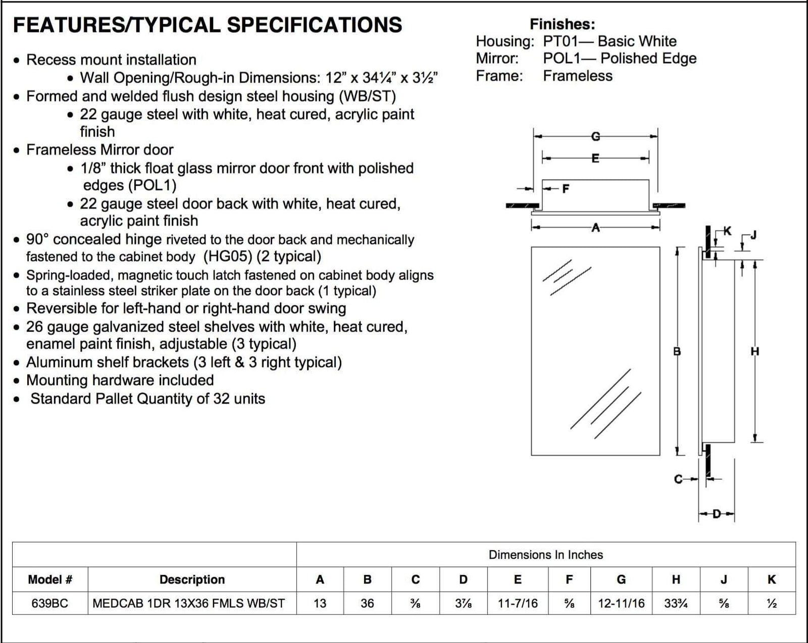 illusion 13 x 36 recess mount steel frame medicine cabinet_639bc