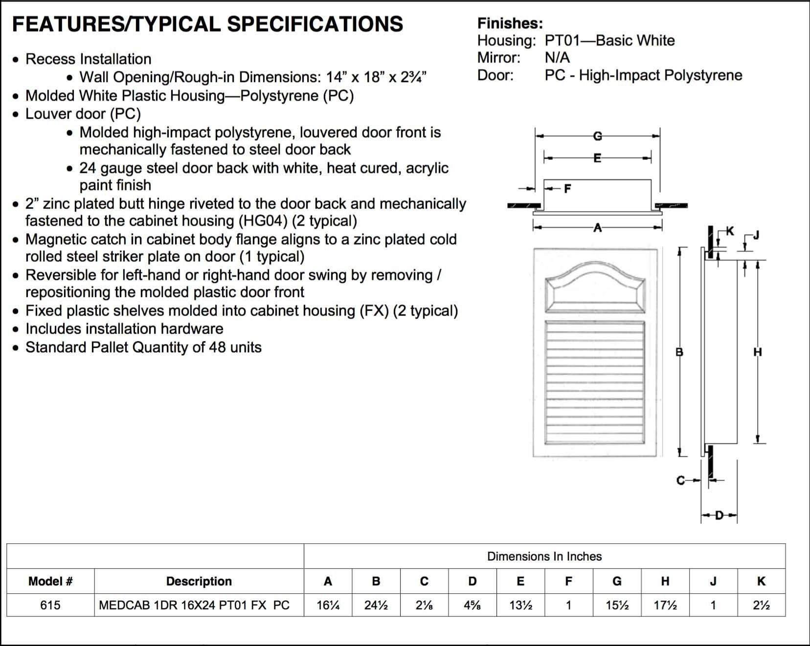 Louver Door 16 1/4&quot; x 24 1/2&quot; Arch Recess Mount Panel Door