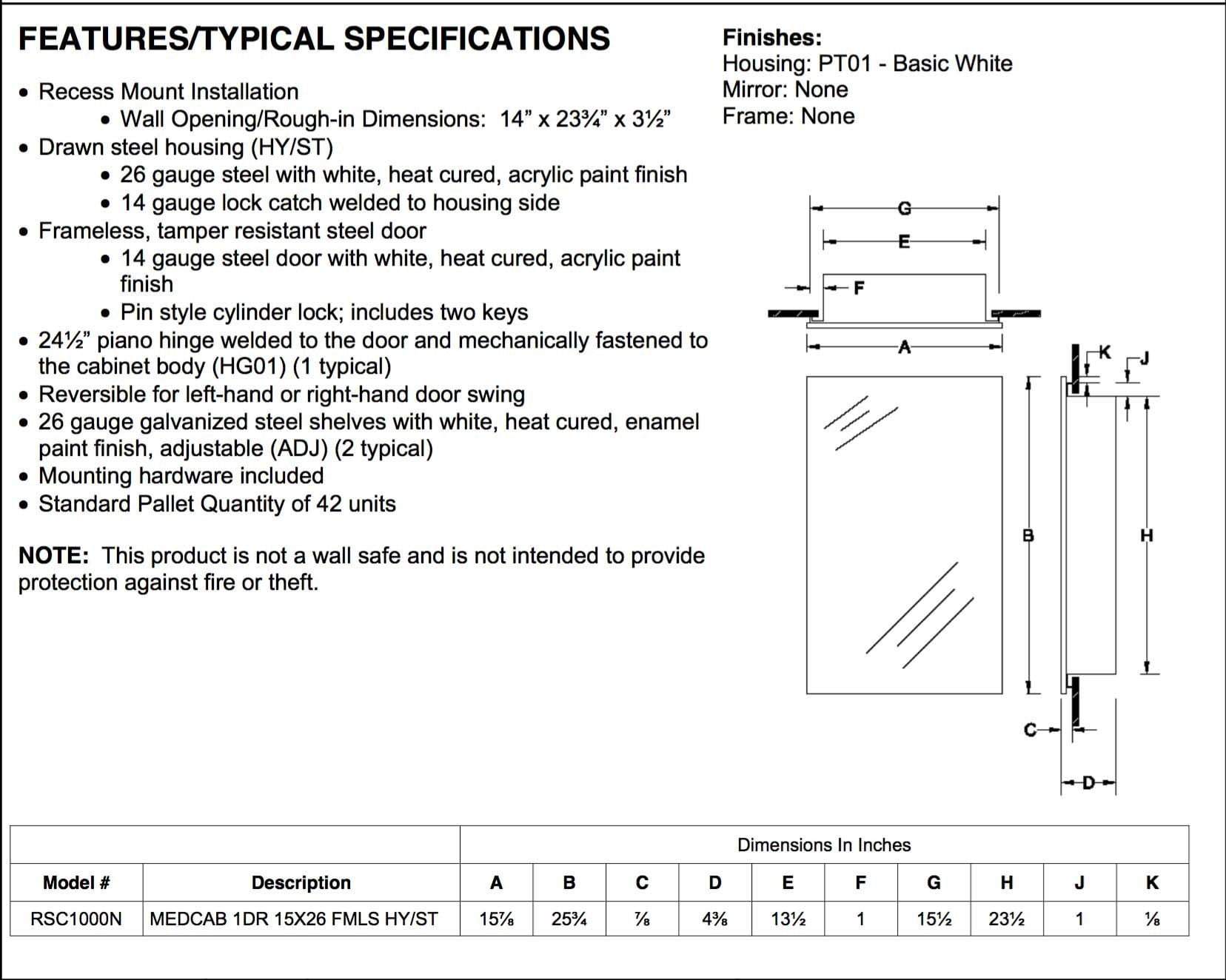 Security Cabinet 15 3/4&quot; x 26&quot; Recess Mount