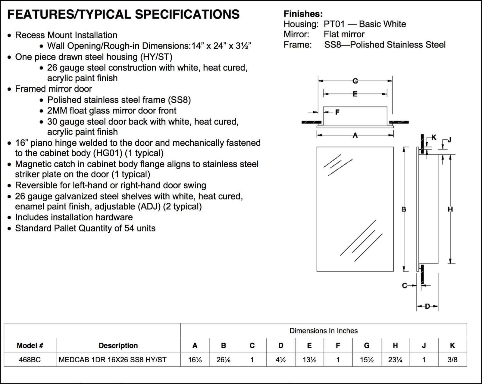 styleline 16 x 26 recess mount steel housing steel shelves medicine cabinet_468bc