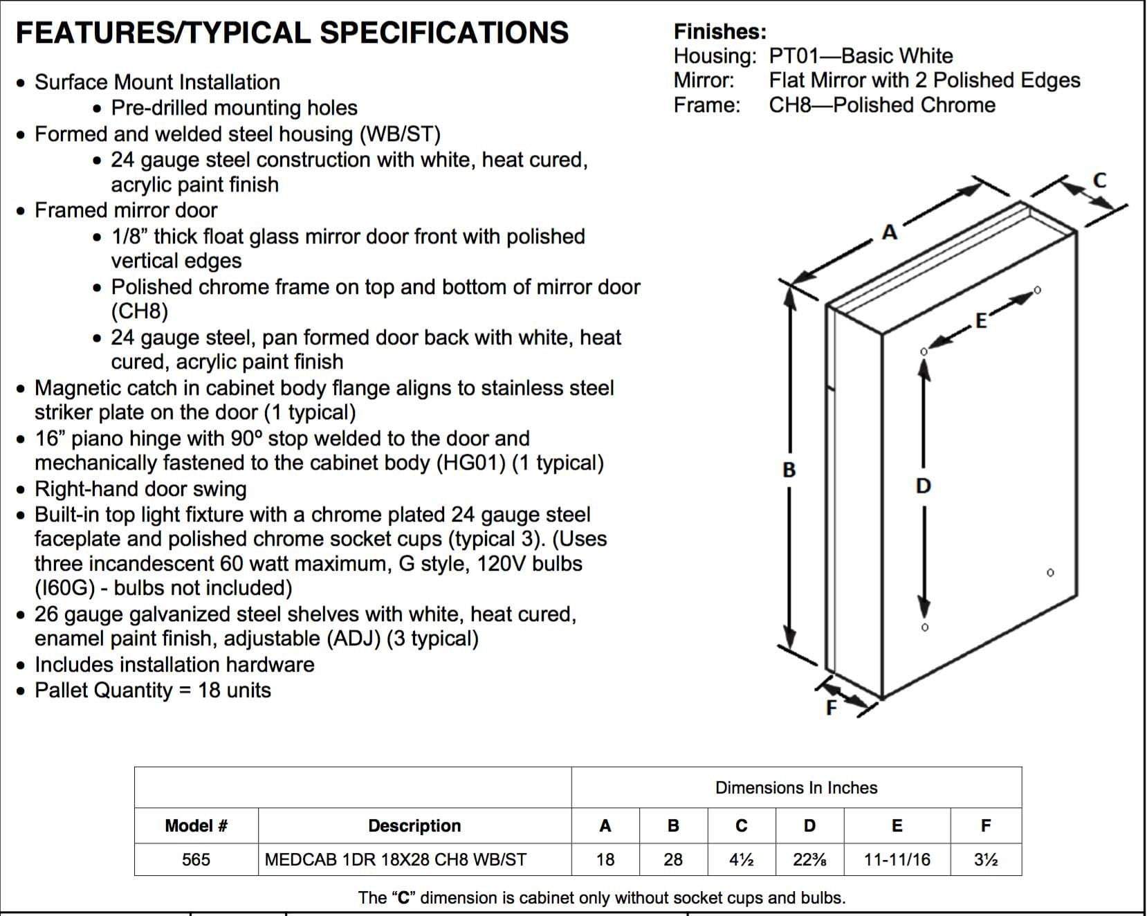 Styleline II 18&quot; x 28&quot; Surface Mount Lighted Medicine Cabinet