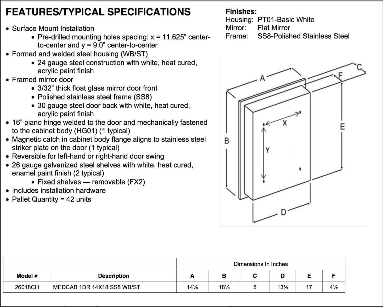topsider 14 x 18 surface mount medicine cabinet_26018ch
