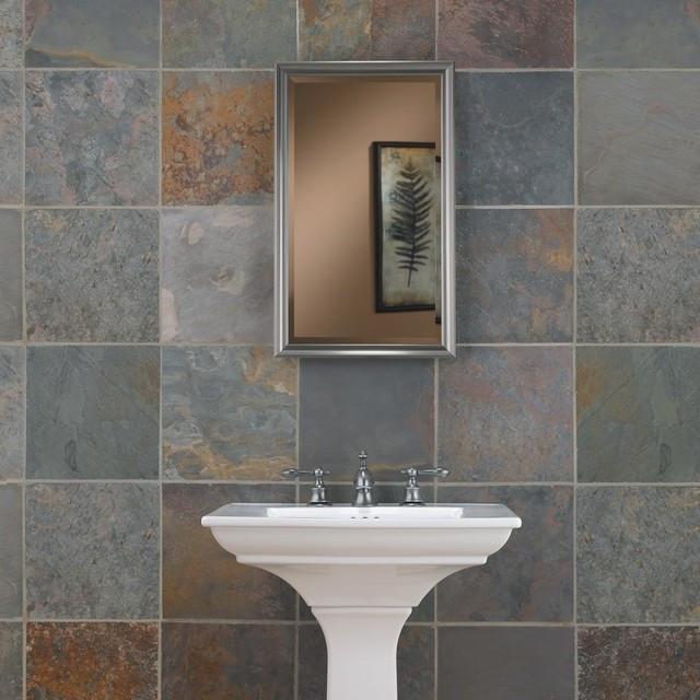 Studio V Satin Nickel Frame 14" X 34" Beveled Mirror