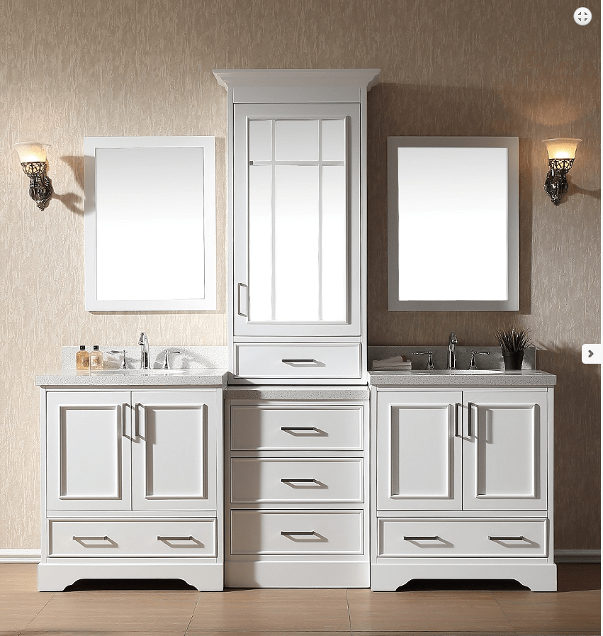 Stafford 85" Double Sink Vanity, White w/ Center Medicine Cabinet