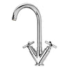luxe single hole dual handle entertainment prep faucet with high tubular swivel spout