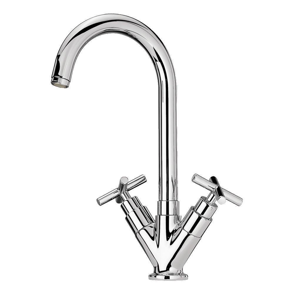 luxe single hole dual handle entertainment prep faucet with high tubular swivel spout