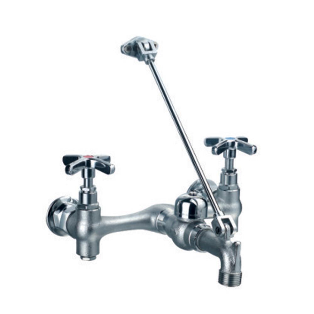 heavy duty wall mount service sink faucet with support bracket and cross handles