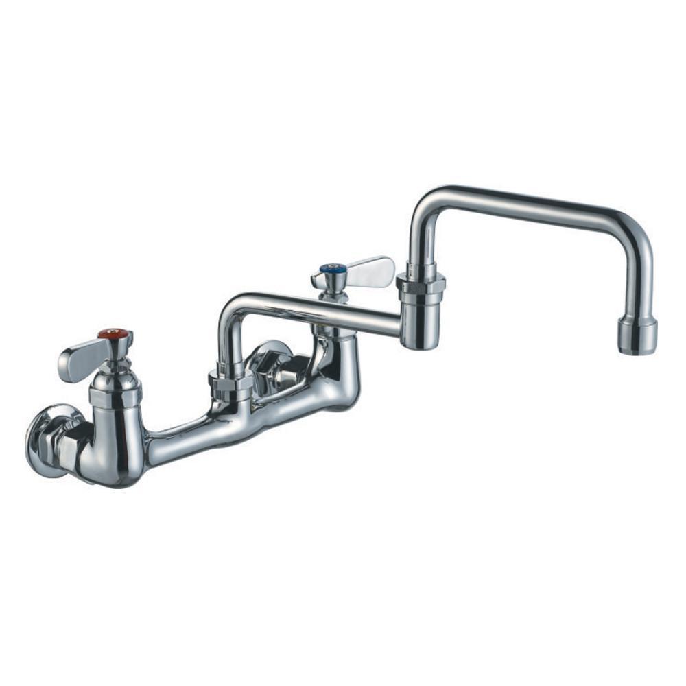 heavy duty wall mount utility faucet with double jointed retractable swing spout and lever handles