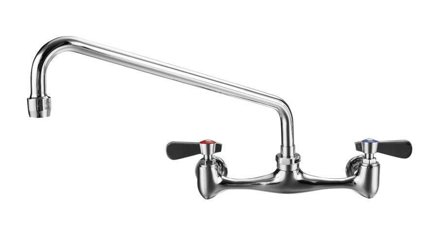 wall mount laundry faucet with extended swivel spout and lever handles